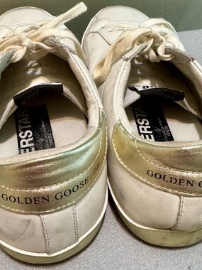 Golden Goose White Leather Sneakers with Gold Heel Panel